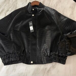 Black Crocodile-Embossed Women's Jacket